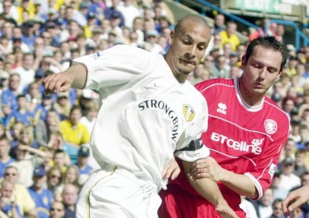 SEPTEMBER 2002: Rio Ferdinand in action against Middlesbrough and ex-Whites star Noel Whelan.