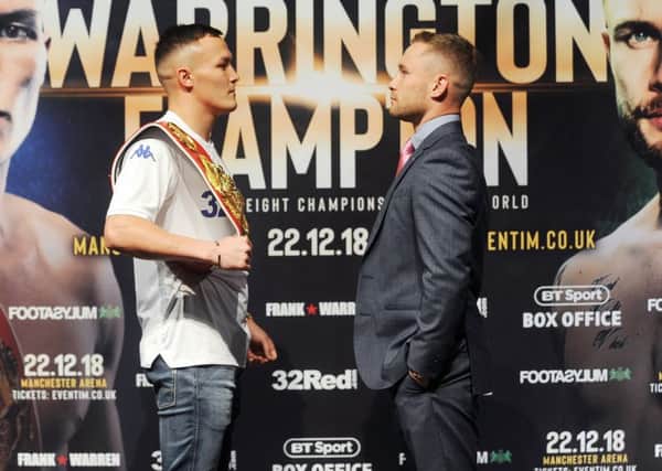 Josh Warrington and Carl Frampton at a press conference yesterday in Leeds.