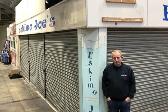 Market trader Laurence Gough pictured outside Eskimo Joes store Leeds  Market Leeds..26th September 2018 ..Picture by Simon Hulme