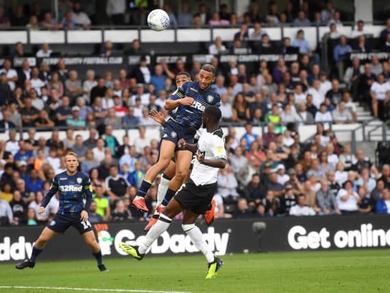 Leeds United striker Kemar Roofe, who is out of tonight's game at Sheffield Wednesday, scores in a 4-1 win over Derby County last month.