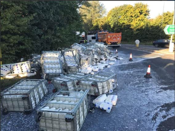 A lorry shed its load of milk on a North Yorkshire Road, causing delays for motorists. PIC: Sgt Paul Cording