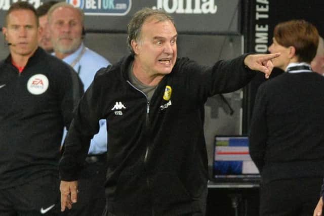 An animated Marcelo Bielsa during Leeds United's 2-2 draw with Swansea City last month.