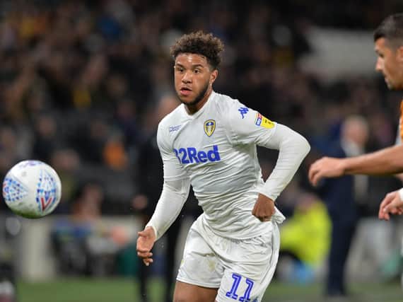 Leeds United striker Tyler Roberts in action at Hull City.