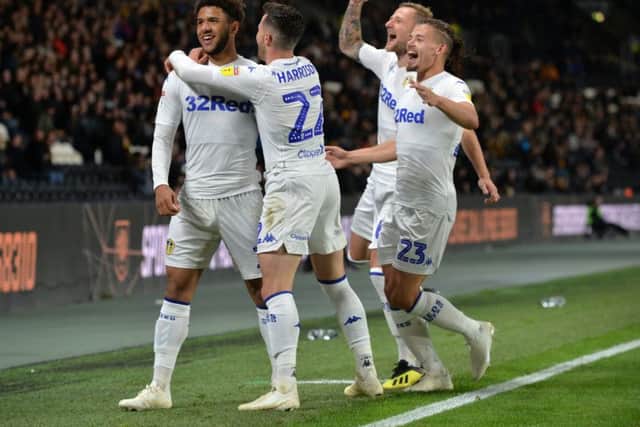 Leeds United's Tyler Roberts celebrates his opening goal.