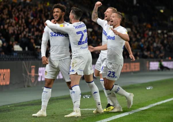Leeds United's Tyler Roberts celebrates his opening goal.