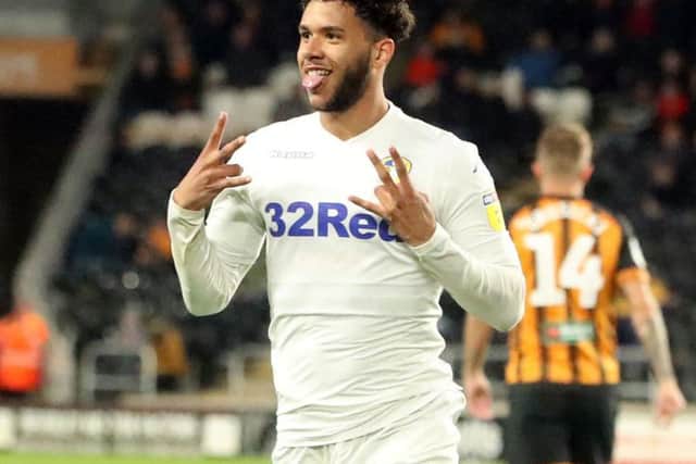 Leeds United's Tyler Roberts celebrates at Hull City.