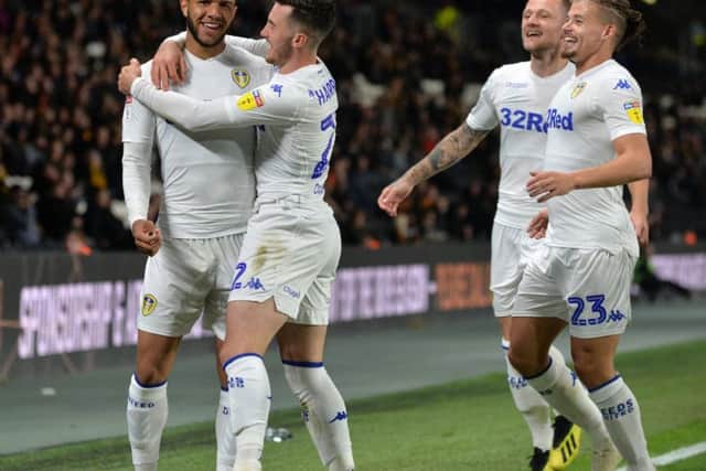 Leeds United's players celebrate at the KCOM.