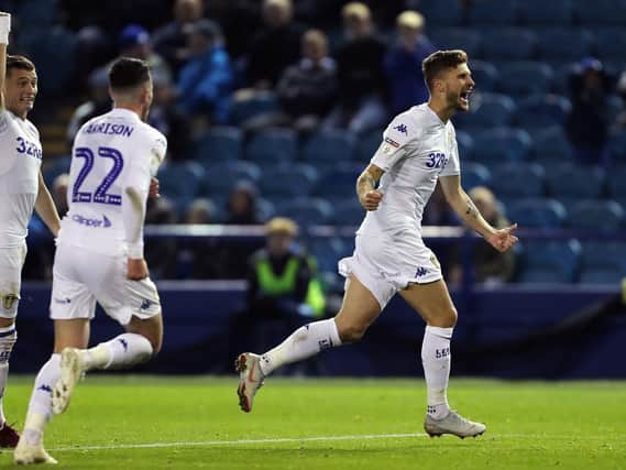 Leeds United midfielder Mateusz Klich celebrates his goal at Sheffield Wednesday last Friday.
