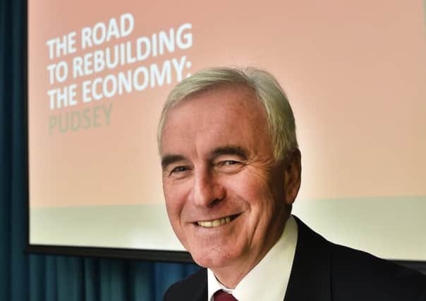 CAMPAIGN: Shadow Chancellor John McDonnell  at the Co-Op Academy Priesthorpe. PIC: Steve Riding