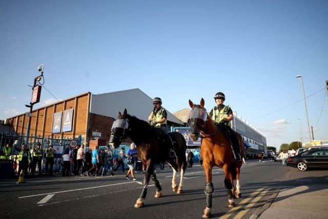Mounted police outside Elland Road before a match. Photo: Tim Goode/PA Wire.