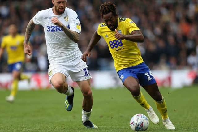 Leeds United defender Pontus Jansson (left) in action against Birmingham City.