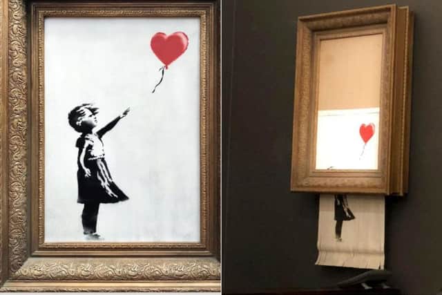 The Banksy artwork shredded itself during the auction. Photo: PA