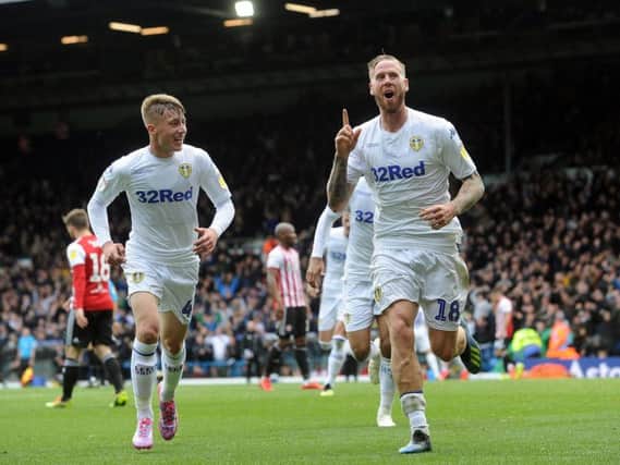 Leeds United defender Pontus Jansson celebrates.