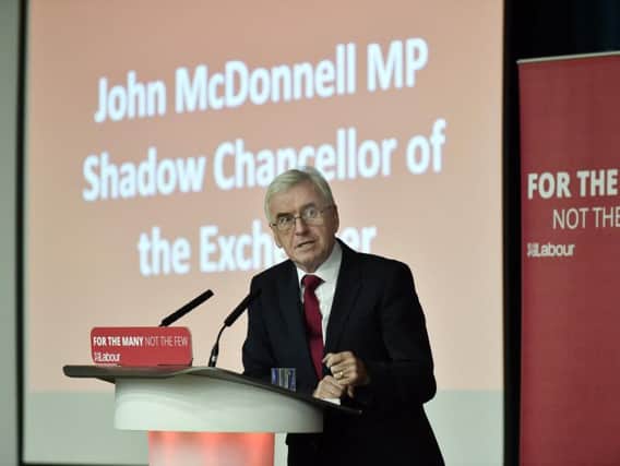 Shadow Chancellor John McDonnell speaking in Pudsey today.