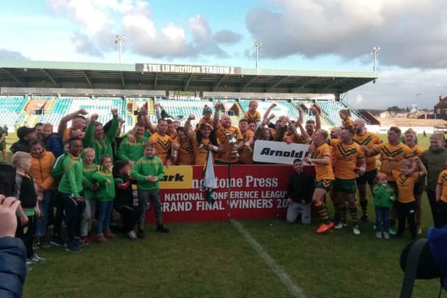 Hunslet Club Parkside celebrate their Grand Final victory. Picture: Peter Smith.