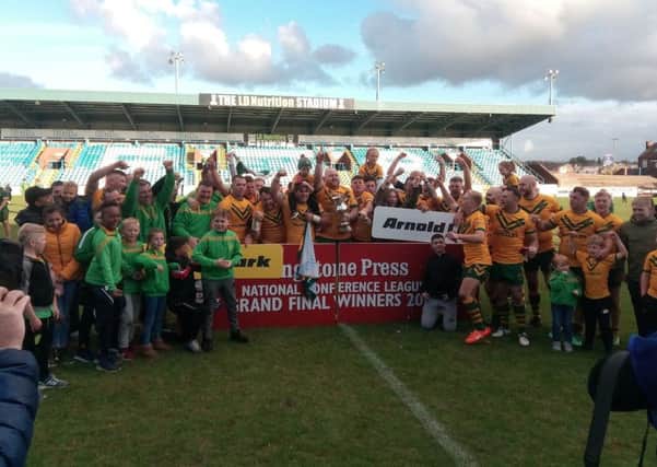 Hunslet Club Parkside celebrate their Grand Final victory. Picture: Peter Smith.