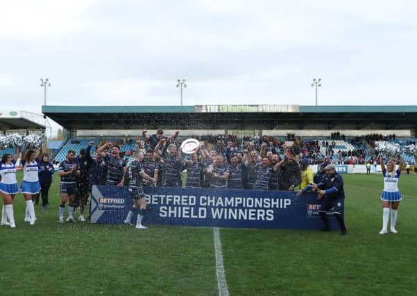 Featherstone celebrate their Shield win.
