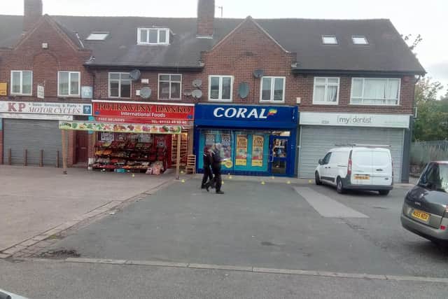 Police were called to Compton Road just before 2pm today (Sunday) to reports of a man who had been stabbed outside Coral bookmakers on Compton Parade.