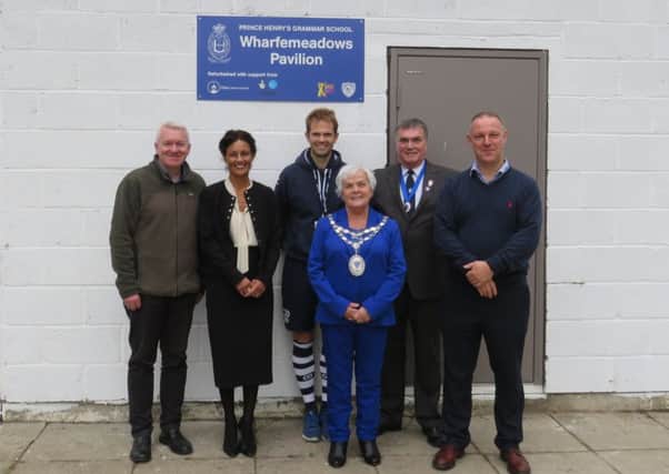 The official opening of the new-look Wharfemeadows Pavilion. From left: Cllr Ray Georgeson, Janet Sheriff, Dave Curtis, Cllr Mary Vickers, Jim Spencer, Richard Davies