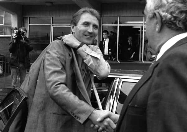 Welcome: Howard Wilkinson arrives at Elland Road to be greeted by Leslie Silver as he starts his new job as manager in October, 1988.