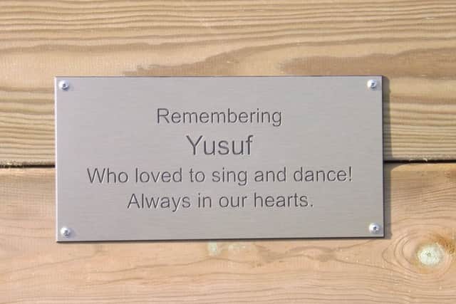 The plaque in memory of Yusuf Jatta.
