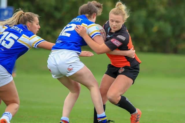 Georgia Roche in action for Castleford Tigers Women against Leeds Rhinos Women