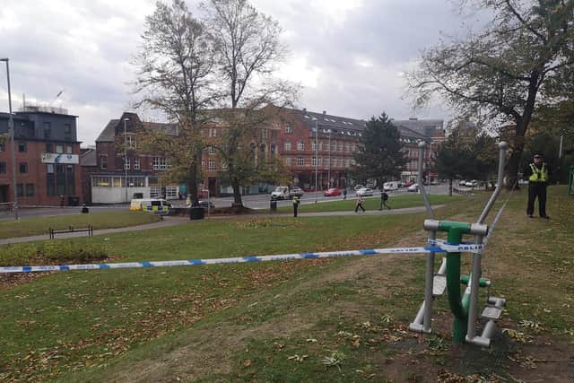 The boy was found with stab wounds in the park, which is just off North Street.