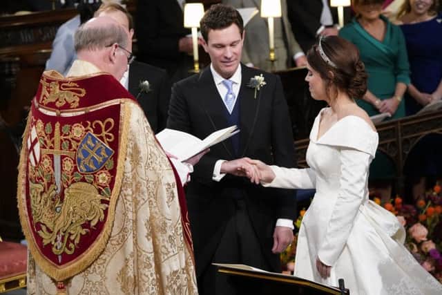 Princess Eugenie and Jack Brooksbank during their  wedding ceremony at St George's Chapel in Windsor Castle. PIC: PA