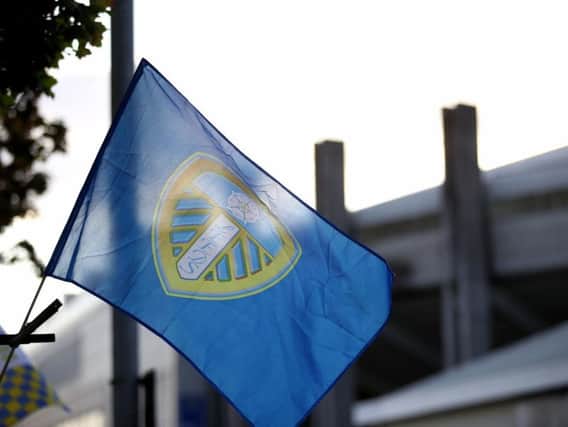 A Leeds United flag flies outside Elland Road. The club's Under-23s play Burnley there this afternoon.