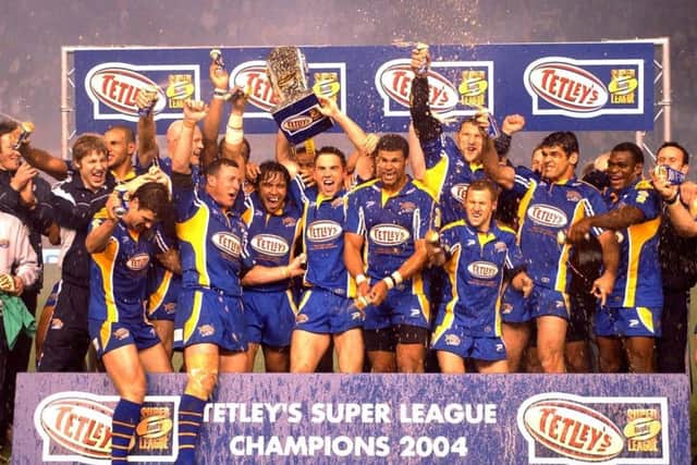 Leeds Rhinos celebrate with the Grand Final Trophy in 2004.