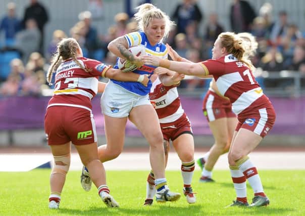 Rhiannon Marshall on the attack for Leeds Rhinos against Wigan.