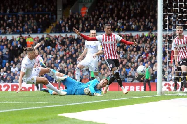 Kalvin Phillips hits the post against Brentford recently. PIC: Simon Hulme