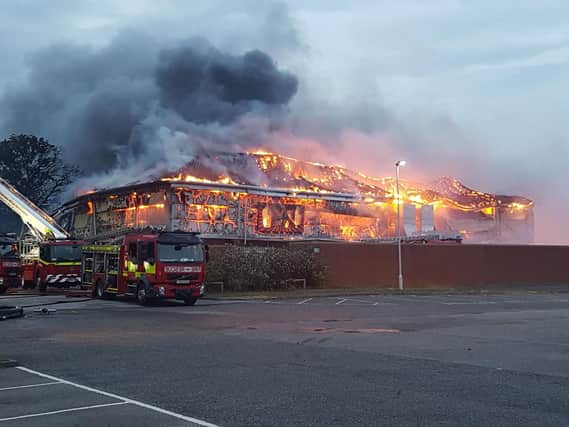 North Yorkshire Fire & Rescue Service tackles the large fire at B&M York. Photo: NYF&RS