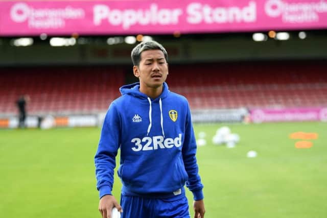 Leeds United midfielder Yosuke Ideguchi who is beginning a long lay off with a knee injury.