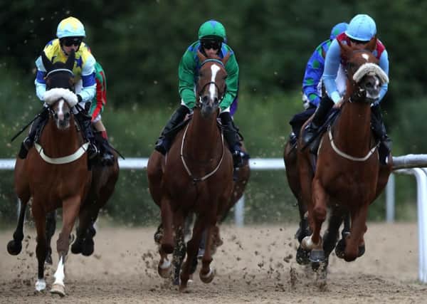 Kirkland Forever, ridden by Edward Greatrex (centre), at Wolverhampton in July this year. PIC: Simon Cooper/PA Wire