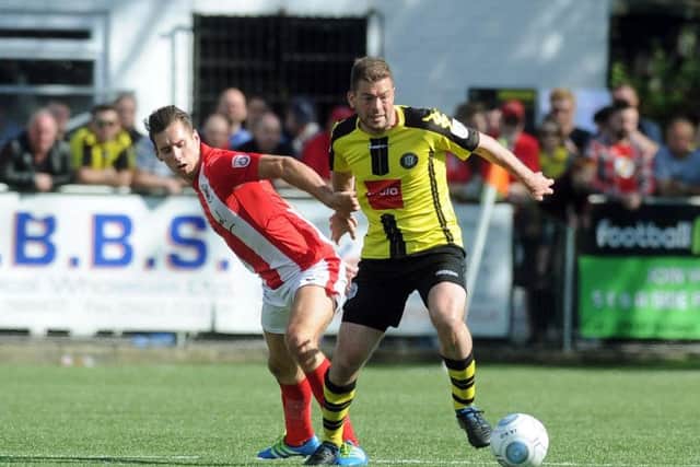 Ben Parker (right) playing for Harrogate Town last season.