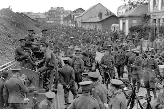 British soldiers in Belgium on their way to Mons during the First World War.