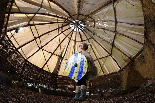 Henry Ingham aged 8 pictured in the Iron Age Roundhouse, Bardsey School, Bardsey19th October 2018 ..Picture by Simon Hulme