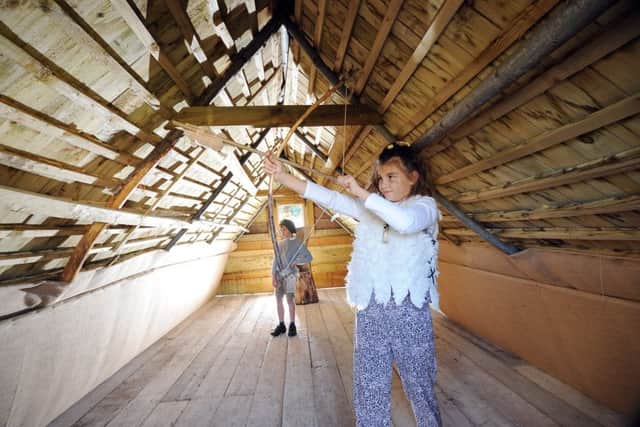 Olivia Dodsworth and Jacob Emmett pictured in the new Saxon Longhouse Bardsey School, Bardsey19th October 2018 ..Picture by Simon Hulme