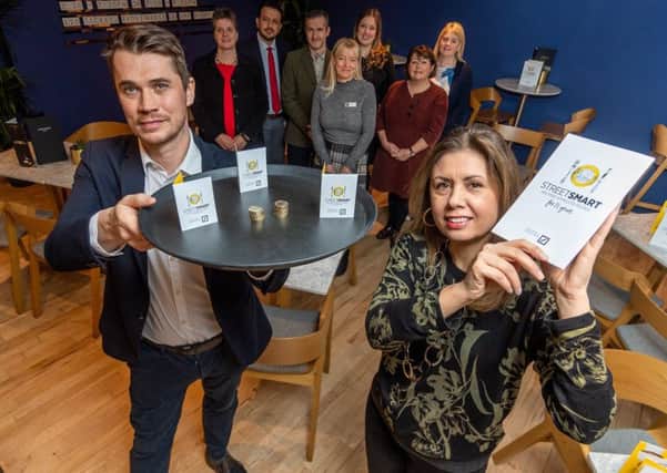 Date:22nd October 2018.
Picture James Hardisty.
StreetSmart Leeds launch at Harvey Nichols, The Bottle Room, Leeds. Pictured Front Philip Lockwood, from Harvey Nichols/Espresso, and Giulia Falivene, from Salvo's/Salumeria, with representatives from local restaurants who are taking part in the campaign.