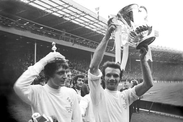 Paul Reaney lifting the FA Cup in 1972.