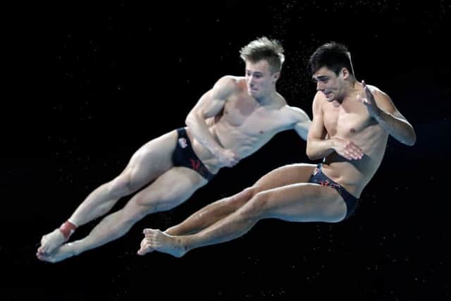 England's Jack Laugher and Chris Mears in action at the 2018 Commonwealth Games in Australia. PIC: Danny Lawson/PA Wire