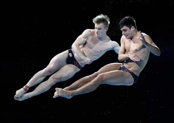 England's Jack Laugher and Chris Mears in action at the 2018 Commonwealth Games in Australia. PIC: Danny Lawson/PA Wire