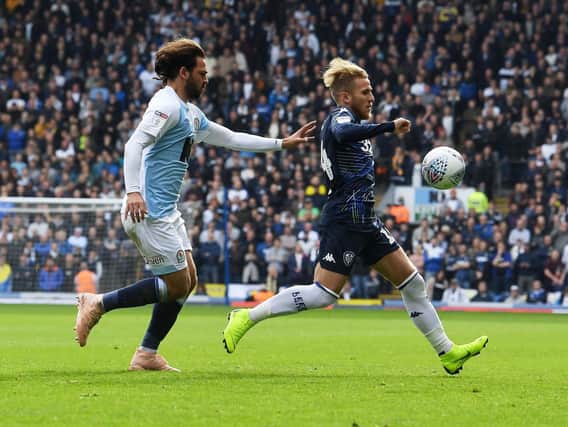 FRUSTRATING DAY: For Leeds United's Samu Saiz, right, challenged by Blackburn's Bradley Dack. Picture by Jonathan Gawthorpe.