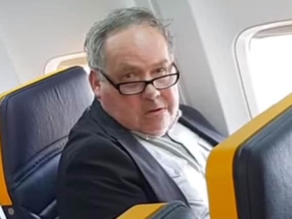 The passenger on Ryanair flight FR015 from Barcelona to London Stansted who launched a racist tirade against the woman in the seat next to him. (Credit: David Lawerence)