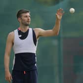 England's Mark Wood, pictured during a practice session in Sri Lanka. Picture: AP/Eranga Jayawardena