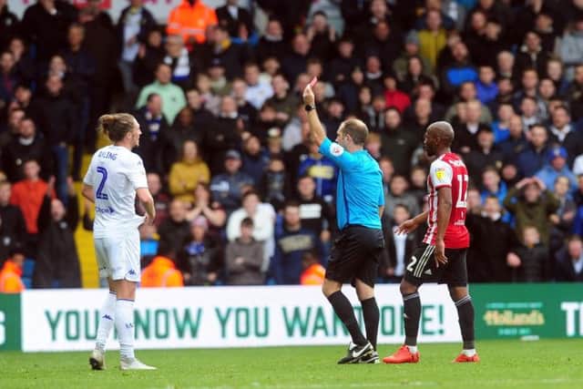 Luke Ayling sees red for Leeds United against Brentford.