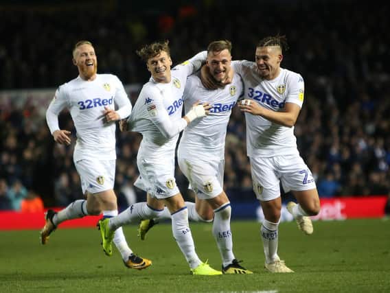 Liam Cooper celebrates the second goal in Leeds United's 2-0 win over Ipswich Town.