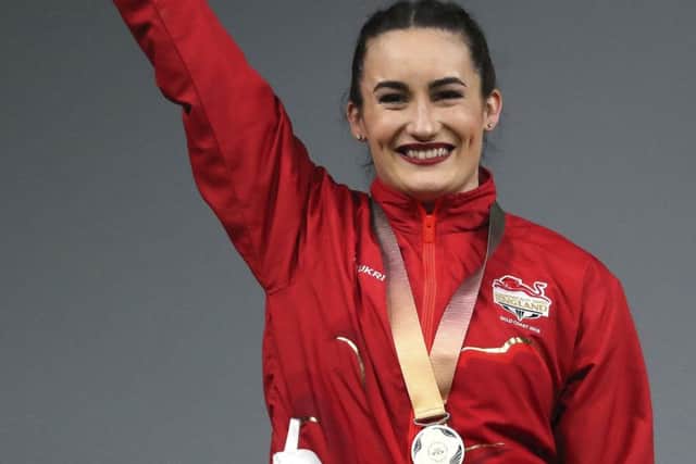 Leeds' Sarah Davies on the podium at the Commonwealth Games earlier this year.