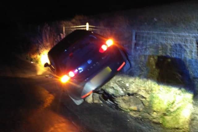 The car crashed into a wall after trying to evade traffic officers in Calderdale. Picture: @WYP_TrafficDave